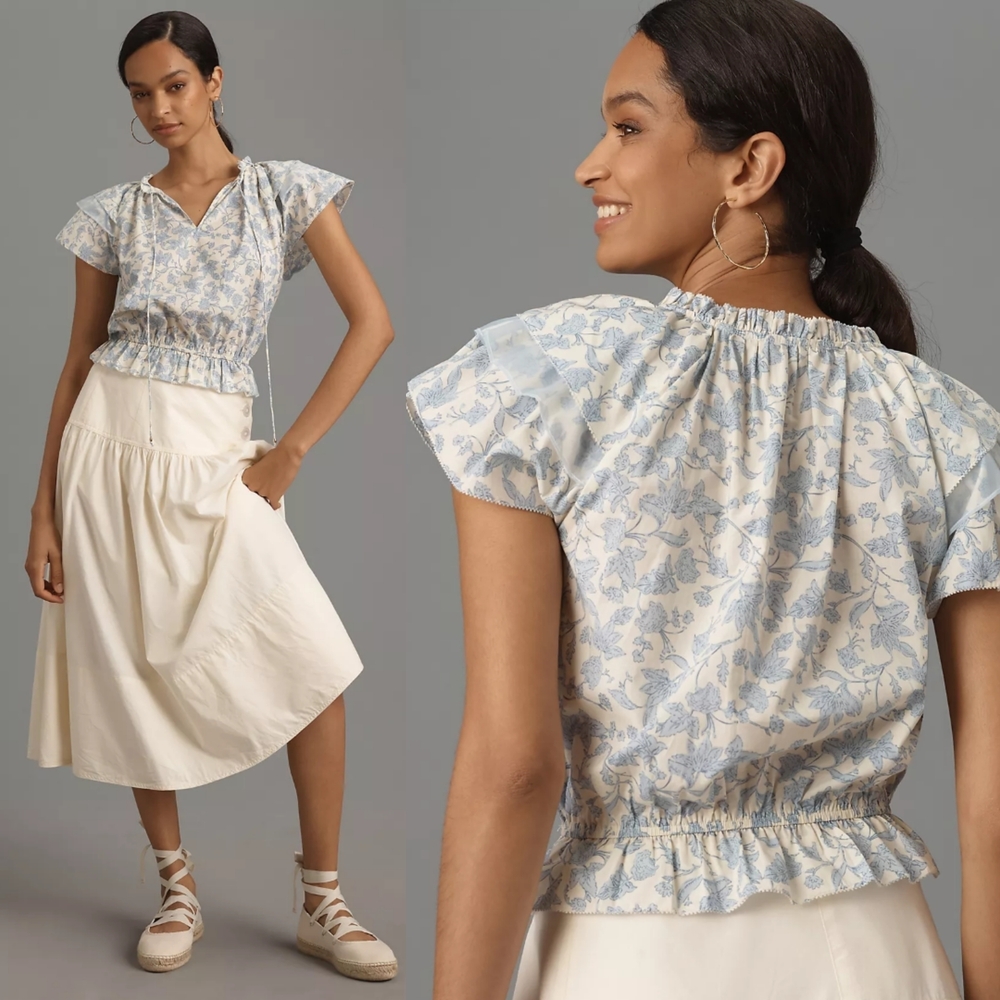 Anthropologie En Saison Egret Flutter Sleeve Top